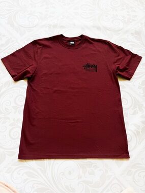 Stussy Burgundy Chapter Tee with Black Honolulu Script